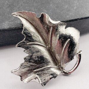 SPHINX Vintage brushed silver tone metal maple leaf brooch ~ Signed jewelry pin